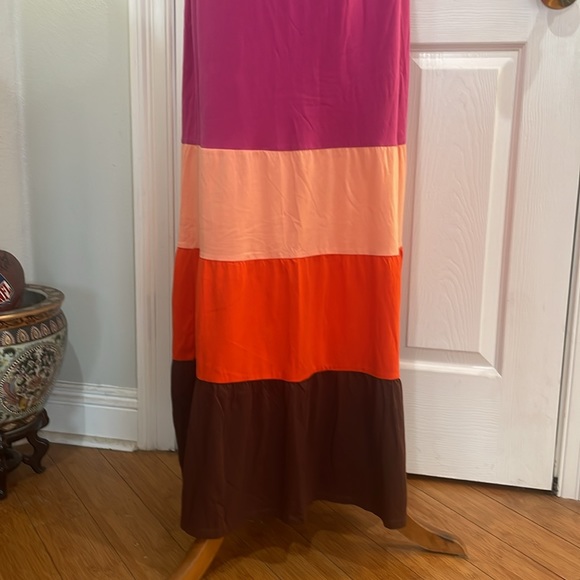 Roxy Maxi sun dress long halter style summer color block pink brown women size M - Picture 9 of 16